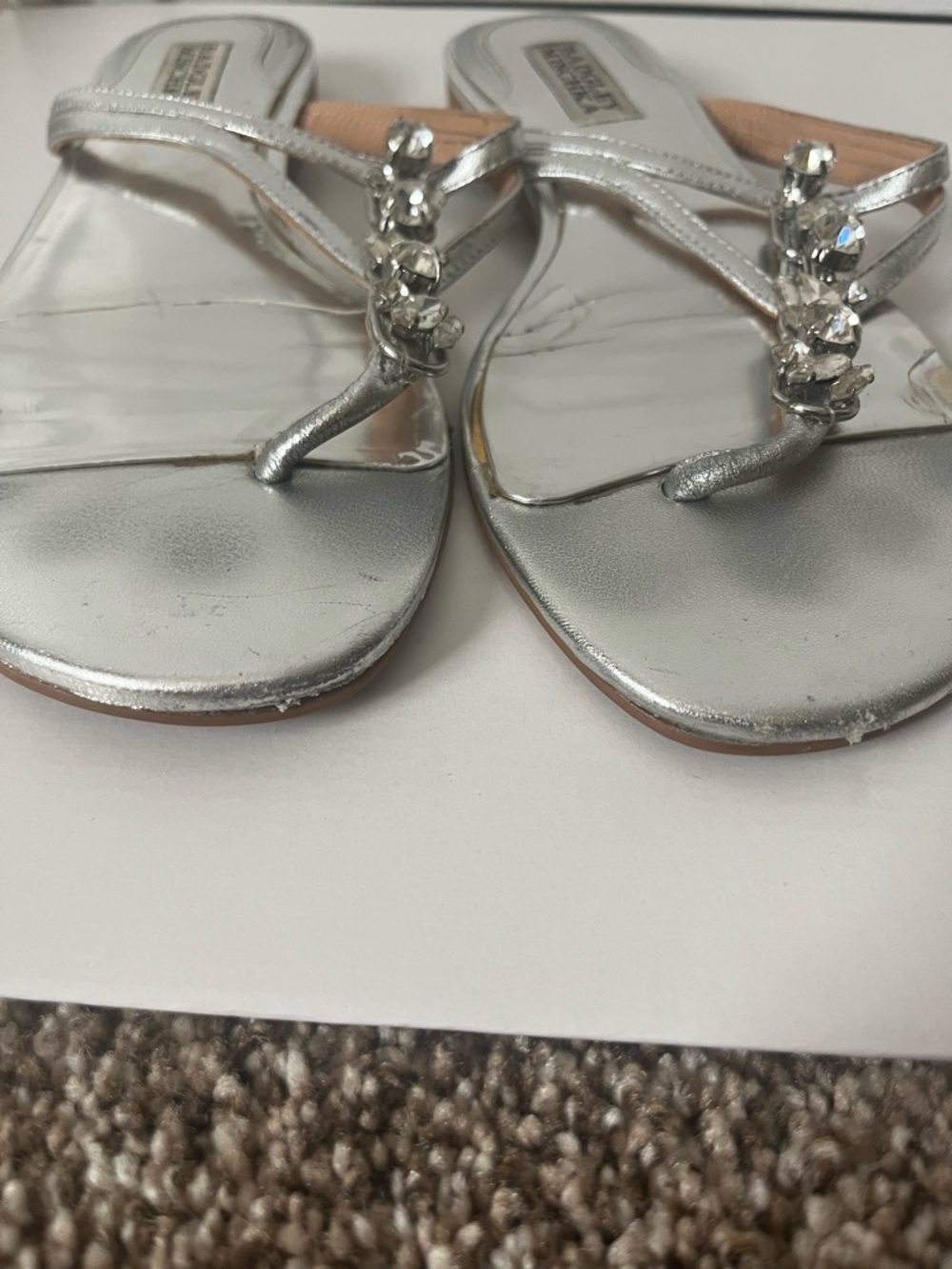 Badgley  Mischa Silver Crystal Thong Sandals - Women's Dress Flip Flops